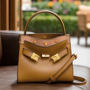 Tory Burch Lee Radziwill Tiramisu Tan Leather Petite Double Bag/Crossbody Bag